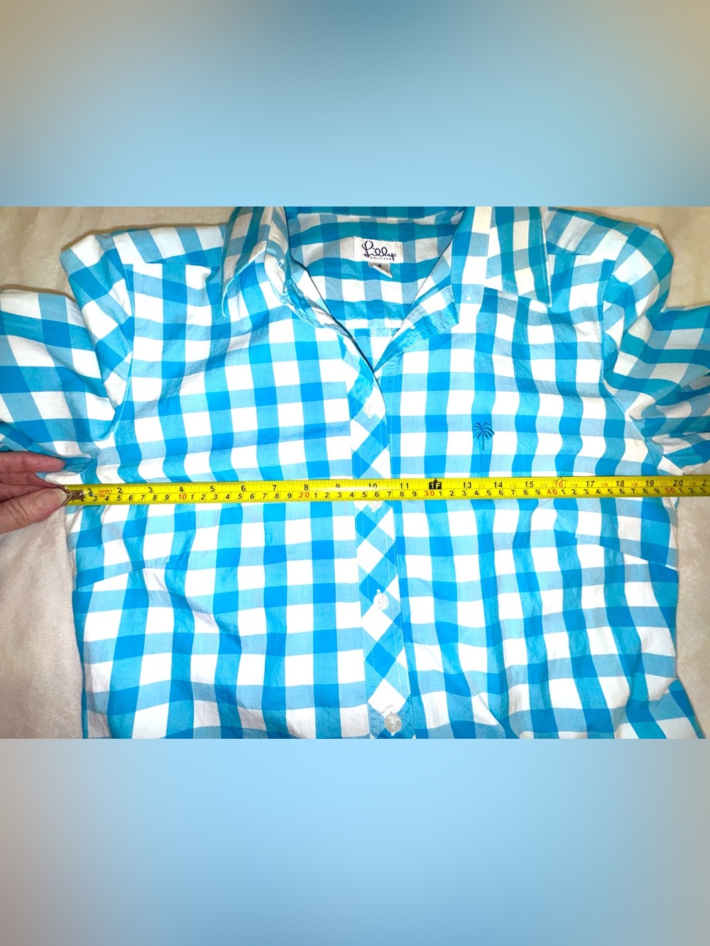 Lilly Pulitzer vintage Turquoise Blue White Gingham Belted Shirt Dress Size 8 - Picture 4 of 12